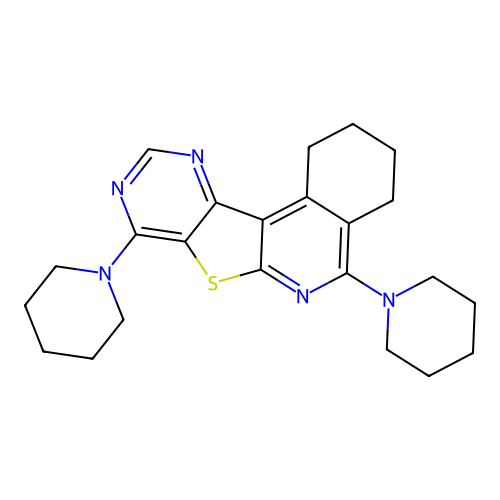 5,8-di(piperidin-1-yl)-1,2,3,4-tetrahydropyrimido[4',5':4,5]thieno[2,3-c]isoquinoline structure