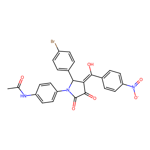 N-(4-{(3E)-2-(4-bromophenyl)-3-[hydroxy(4-nitrophenyl)methylidene]-4,5-dioxopyrrolidin-1-yl}phenyl)acetamide structure