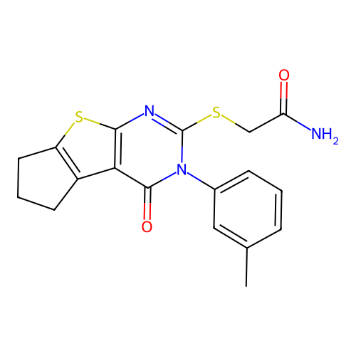 2-((4-oxo-3-(m-tolyl)-4,5,6,7-tetrahydro-3H-cyclopenta[4,5]thieno[2,3-d]pyrimidin-2-yl)thio)acetamide structure