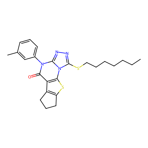 1-(heptylsulfanyl)-4-(3-methylphenyl)-7,8-dihydro-6H-cyclopenta[4,5]thieno[3,2-e][1,2,4]triazolo[4,3-a]pyrimidin-5(4H)-one structure