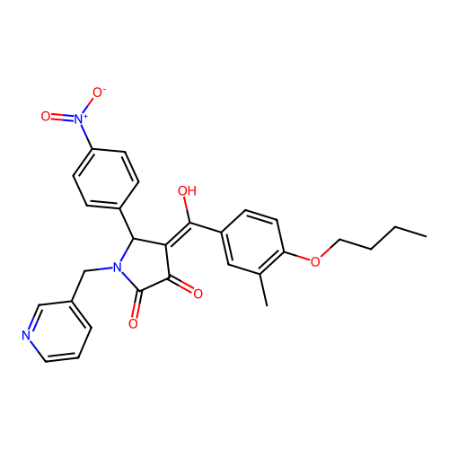(4E)-4-[(4-butoxy-3-methylphenyl)(hydroxy)methylidene]-5-(4-nitrophenyl)-1-(pyridin-3-ylmethyl)pyrrolidine-2,3-dione structure