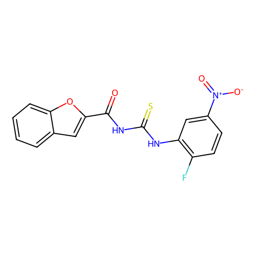 N-[(2-fluoro-5-nitrophenyl)carbamothioyl]-1-benzofuran-2-carboxamide structure