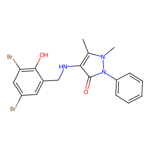 4-((3,5-dibromo-2-hydroxybenzyl)amino)-1,5-dimethyl-2-phenyl-1H-pyrazol-3(2H)-one structure