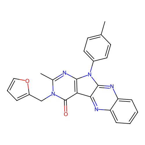 3-(furan-2-ylmethyl)-2-methyl-11-(4-methylphenyl)-3,11-dihydro-4H-pyrimido[5',4':4,5]pyrrolo[2,3-b]quinoxalin-4-one structure