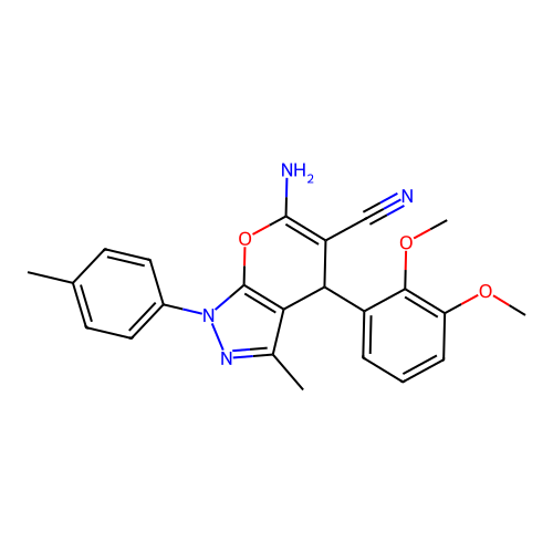 6-amino-4-(2,3-dimethoxyphenyl)-3-methyl-1-(4-methylphenyl)-1,4-dihydropyrano[2,3-c]pyrazole-5-carbonitrile structure