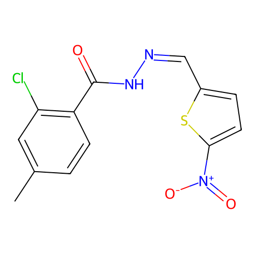 (Z)-2-chloro-4-methyl-N'-((5-nitrothiophen-2-yl)methylene)benzohydrazide structure