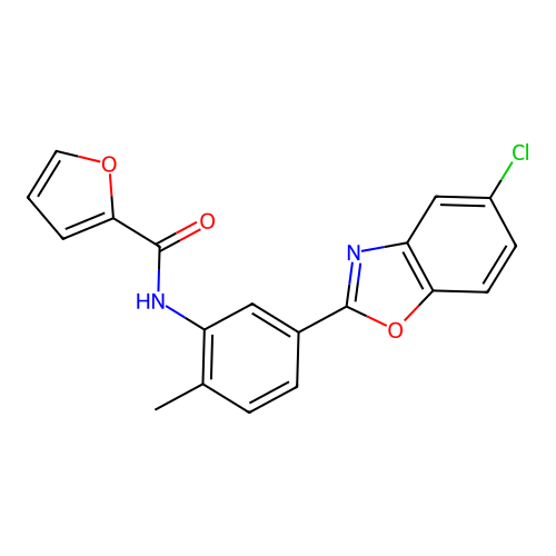 N-[5-(5-chloro-1,3-benzoxazol-2-yl)-2-methylphenyl]furan-2-carboxamide structure