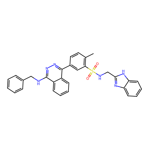 N-(1H-benzimidazol-2-ylmethyl)-5-[4-(benzylamino)phthalazin-1-yl]-2-methylbenzenesulfonamide structure