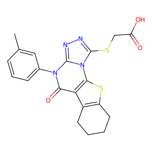 2-((5-oxo-4-(m-tolyl)-4,5,6,7,8,9-hexahydrobenzo[4,5]thieno[3,2-e][1,2,4]triazolo[4,3-a]pyrimidin-1-yl)thio)acetic acid structure
