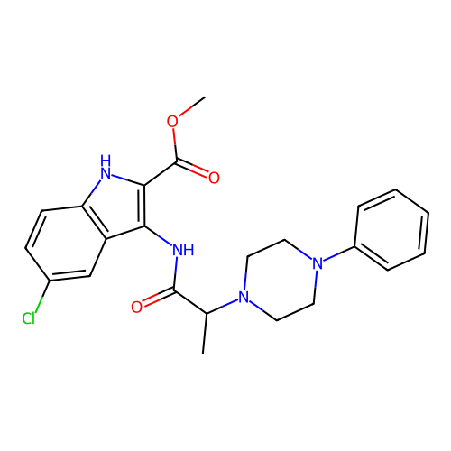 Methyl 5-chloro-3-[2-(4-phenylpiperazin-1-yl)propanoylamino]-1H-indole-2-carboxylate structure