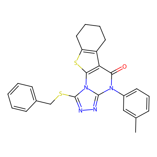 1-(benzylsulfanyl)-4-(3-methylphenyl)-6,7,8,9-tetrahydro[1]benzothieno[3,2-e][1,2,4]triazolo[4,3-a]pyrimidin-5(4H)-one structure
