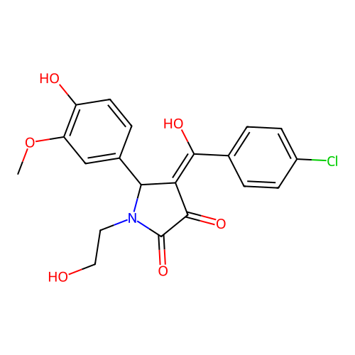 (4E)-4-[(4-chlorophenyl)(hydroxy)methylidene]-1-(2-hydroxyethyl)-5-(4-hydroxy-3-methoxyphenyl)pyrrolidine-2,3-dione structure