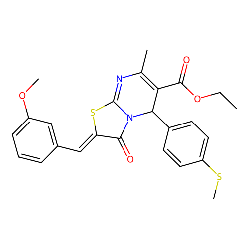 (Z)-ethyl 2-(3-methoxybenzylidene)-7-methyl-5-(4-(methylthio)phenyl)-3-oxo-3,5-dihydro-2H-thiazolo[3,2-a]pyrimidine-6-carboxylate structure