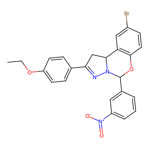9-bromo-2-(4-ethoxyphenyl)-5-(3-nitrophenyl)-5,10b-dihydro-1H-benzo[e]pyrazolo[1,5-c][1,3]oxazine structure