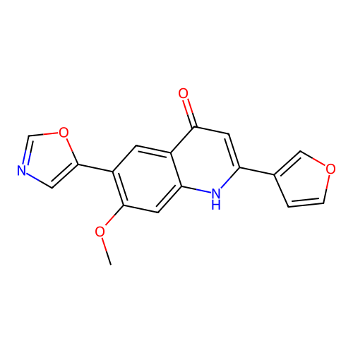 2-Furan-3-yl-7-methoxy-6-oxazol-5-yl-1H-quinolin-4-one structure