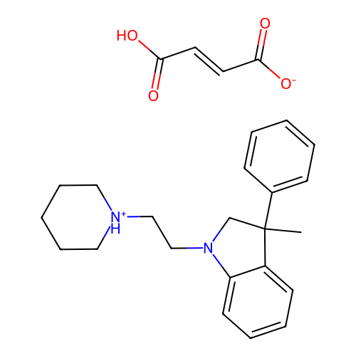 1H-Indole, 2,3-dihydro-3-methyl-3-phenyl-1-(2-piperidinoethyl)-, fumarate (1:1) structure