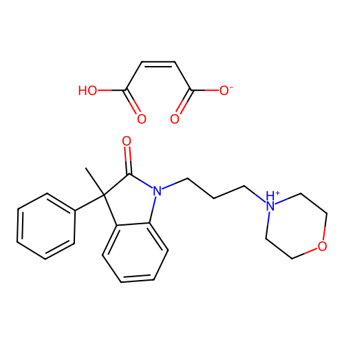1,3-Dihydro-3-methyl-1-(3-(morpholino)propyl)-3-phenyl-2H-indol-2-one maleate hemihydrate structure