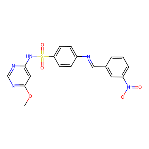N-(6-methoxypyrimidin-4-yl)-4-[(3-nitrophenyl)methylideneamino]benzenesulfonamide structure