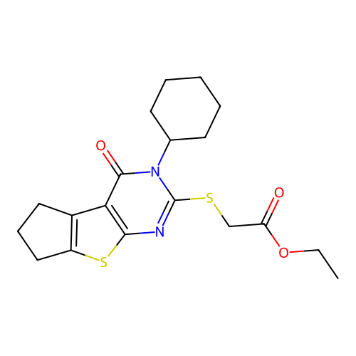 ethyl [(3-cyclohexyl-4-oxo-3,5,6,7-tetrahydro-4H-cyclopenta[4,5]thieno[2,3-d]pyrimidin-2-yl)sulfanyl]acetate structure