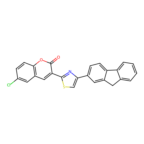 6-chloro-3-[4-(9H-fluoren-2-yl)-1,3-thiazol-2-yl]-2H-chromen-2-one structure