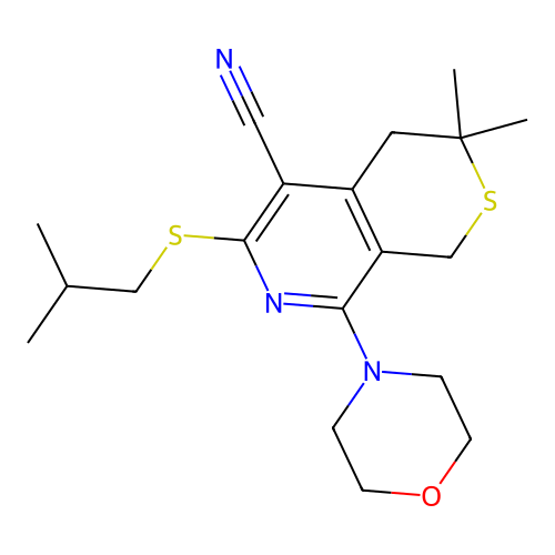 1H-Thiopyrano[3,4-c]pyridine-5-carbonitrile, 6-isobutylsulfanyl-3,3-dimethyl-8-morpholin-4-yl-3,4-dihydro- structure