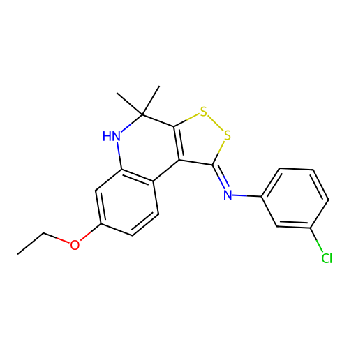 N-(3-chlorophenyl)-7-ethoxy-4,4-dimethyl-5H-dithiolo[3,4-c]quinolin-1-imine structure