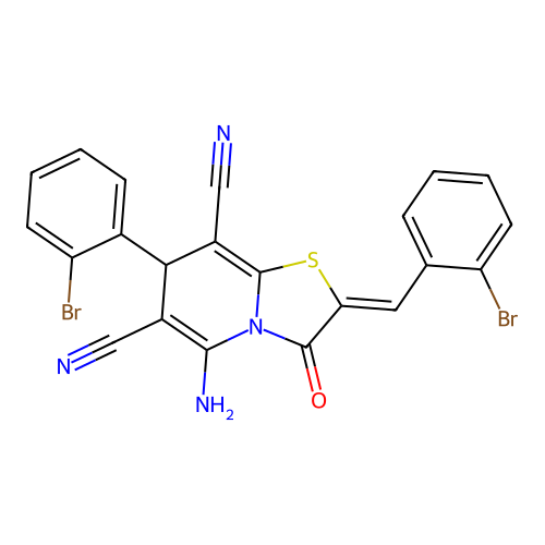 (2Z)-5-amino-2-(2-bromobenzylidene)-7-(2-bromophenyl)-3-oxo-2,3-dihydro-7H-[1,3]thiazolo[3,2-a]pyridine-6,8-dicarbonitrile structure