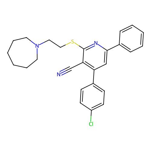 2-((2-(azepan-1-yl)ethyl)thio)-4-(4-chlorophenyl)-6-phenylnicotinonitrile structure