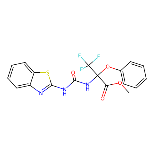 Methyl 2-(3-(benzo[d]thiazol-2-yl)ureido)-3,3,3-trifluoro-2-phenoxypropanoate structure