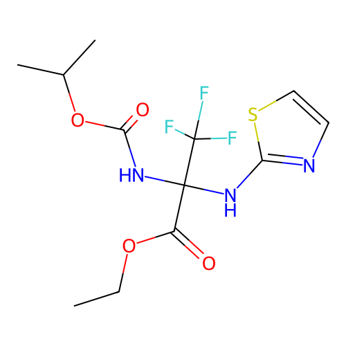 ethyl 3,3,3-trifluoro-2-((isopropoxycarbonyl)amino)-2-(thiazol-2-ylamino)propanoate structure