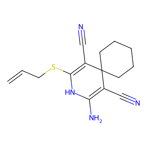 8-amino-10-prop-2-enylsulfanyl-9-azaspiro[5.5]undeca-7,10-diene-7,11-dicarbonitrile structure