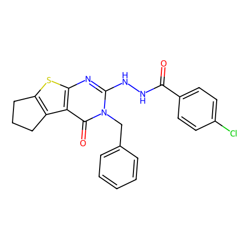 N'-(3-benzyl-4-oxo-3,5,6,7-tetrahydro-4H-cyclopenta[4,5]thieno[2,3-d]pyrimidin-2-yl)-4-chlorobenzohydrazide structure