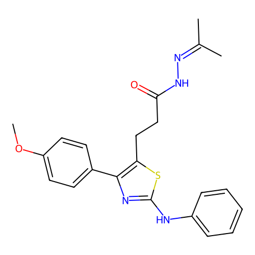 3-(4-(4-methoxyphenyl)-2-(phenylamino)thiazol-5-yl)-N'-(propan-2-ylidene)propanehydrazide structure