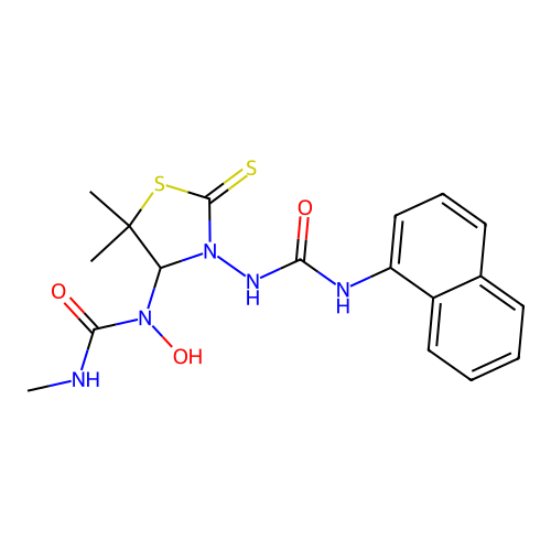 1-(5,5-dimethyl-3-(3-(naphthalen-1-yl)ureido)-2-thioxothiazolidin-4-yl)-1-hydroxy-3-methylurea structure