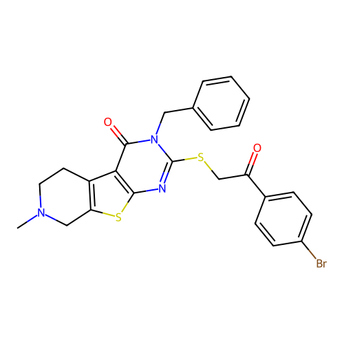 3-benzyl-2-{[2-(4-bromophenyl)-2-oxoethyl]sulfanyl}-7-methyl-5,6,7,8-tetrahydropyrido[4',3':4,5]thieno[2,3-d]pyrimidin-4(3H)-one structure