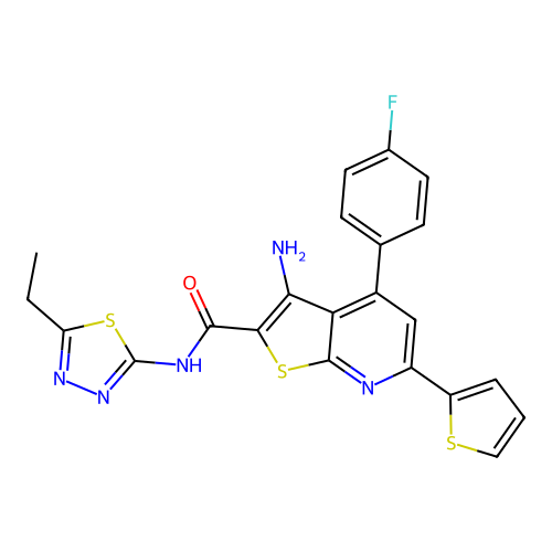 3-amino-N-(5-ethyl-1,3,4-thiadiazol-2-yl)-4-(4-fluorophenyl)-6-(thiophen-2-yl)thieno[2,3-b]pyridine-2-carboxamide structure