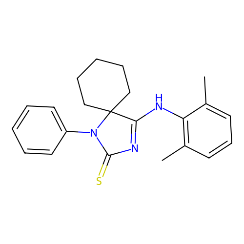 (4Z)-4-[(2,6-dimethylphenyl)imino]-1-phenyl-1,3-diazaspiro[4.5]decane-2-thione structure