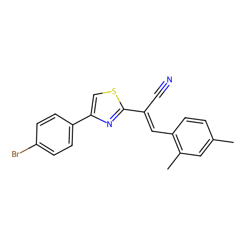 (2E)-2-[4-(4-bromophenyl)-1,3-thiazol-2-yl]-3-(2,4-dimethylphenyl)prop-2-enenitrile structure