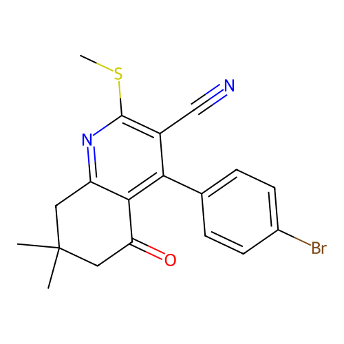 4-(4-bromophenyl)-7,7-dimethyl-2-methylsulfanyl-5-oxo-6,8-dihydroquinoline-3-carbonitrile structure