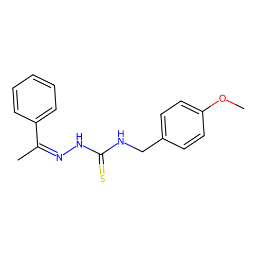 (2Z)-N-(4-methoxybenzyl)-2-(1-phenylethylidene)hydrazinecarbothioamide structure