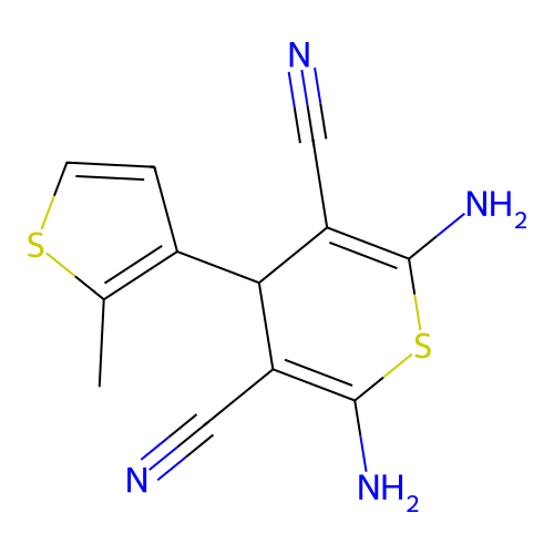 2,6-diamino-4-(2-methylthiophen-3-yl)-4H-thiopyran-3,5-dicarbonitrile structure