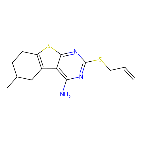 2-(allylthio)-6-methyl-5,6,7,8-tetrahydrobenzo[4,5]thieno[2,3-d]pyrimidin-4-amine structure