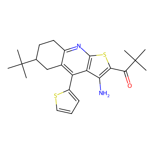 1-(3-amino-6-(tert-butyl)-4-(thiophen-2-yl)-5,6,7,8-tetrahydrothieno[2,3-b]quinolin-2-yl)-2,2-dimethylpropan-1-one structure