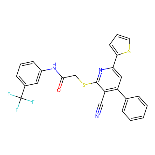 2-(3-cyano-4-phenyl-6-(2-thienyl)(2-pyridylthio))-N-[3-(trifluoromethyl)phenyl ]acetamide structure