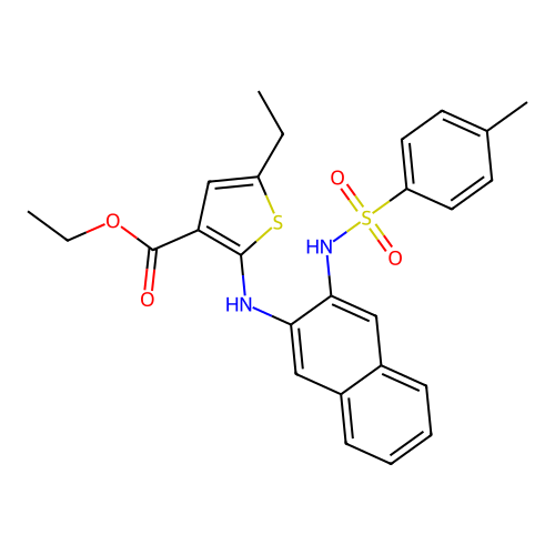ethyl 5-ethyl-2-((3-(4-methylphenylsulfonamido)naphthalen-2-yl)amino)thiophene-3-carboxylate structure