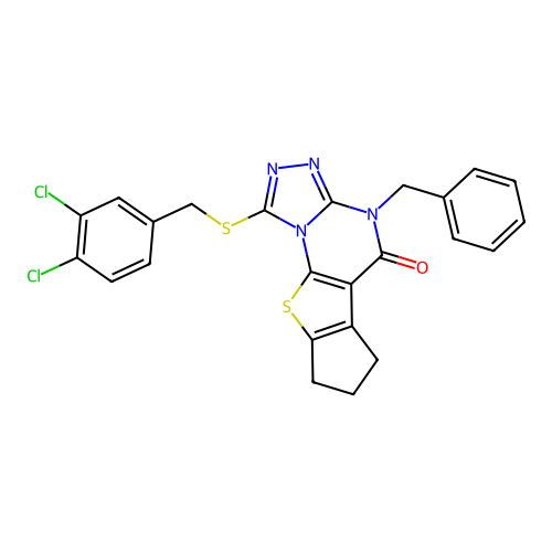 4-benzyl-1-((3,4-dichlorobenzyl)thio)-7,8-dihydro-4H-cyclopenta[4,5]thieno[3,2-e][1,2,4]triazolo[4,3-a]pyrimidin-5(6H)-one structure