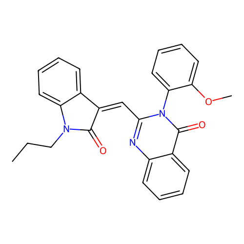 (Z)-3-(2-methoxyphenyl)-2-((2-oxo-1-propylindolin-3-ylidene)methyl)quinazolin-4(3H)-one structure