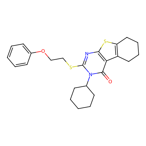 3-cyclohexyl-2-((2-phenoxyethyl)thio)-5,6,7,8-tetrahydrobenzo[4,5]thieno[2,3-d]pyrimidin-4(3H)-one structure