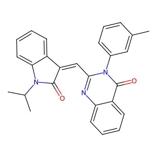 3-(3-methylphenyl)-2-{(Z)-[2-oxo-1-(propan-2-yl)-1,2-dihydro-3H-indol-3-ylidene]methyl}quinazolin-4(3H)-one structure