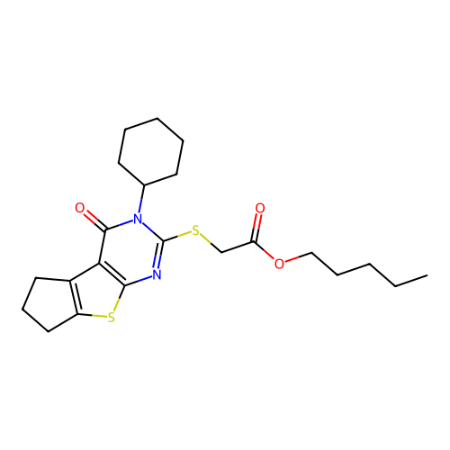 pentyl [(3-cyclohexyl-4-oxo-3,5,6,7-tetrahydro-4H-cyclopenta[4,5]thieno[2,3-d]pyrimidin-2-yl)sulfanyl]acetate structure